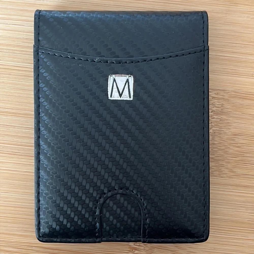 Brand New Montableu Carbon Black Slim Minimalist Wallet w/ Money Clip Executive